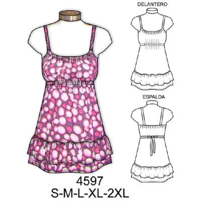 Molde de Blusa con tirantes, con pespuntes elasticados bajo busto | 4597