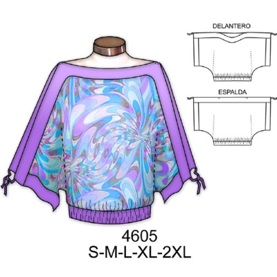 Molde de Blusa escote ojal manga kimono con amarra | 4605