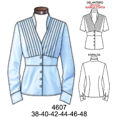 Molde de Blusa con alforzas en delantero superior corte bajo busto | 4607 Molde de Blusa con alforzas en delantero superior corte bajo busto | 4607