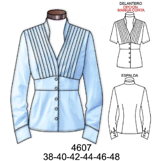 Molde de Blusa con alforzas en delantero superior corte bajo busto | 4607 Molde de Blusa con alforzas en delantero superior corte bajo busto | 4607