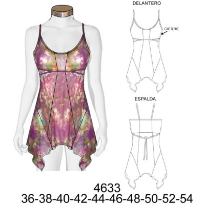 Molde de Blusa de gasa con tirantes faldón con triángulos | 4633 Molde de Blusa de gasa con tirantes faldón con triángulos | 4633