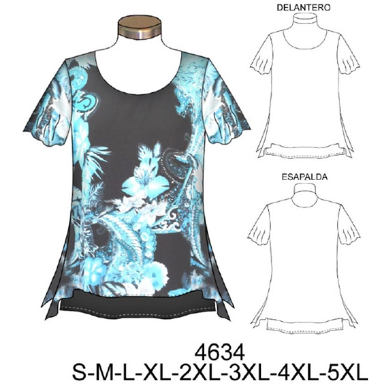 Molde de Blusa de gasa de doble con abertura y puntas laterales | 4634