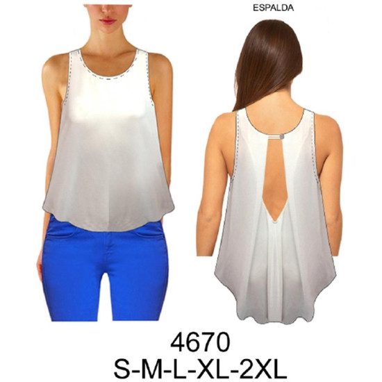 Molde de Blusa sin mangas semi-evase, espalda con pliegue en escote | 4670 Molde de Blusa sin mangas semi-evase, espalda con pliegue en escote | 4670