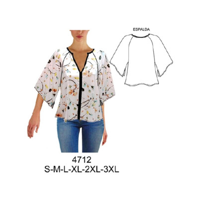 Molde de Blusa manga raglan, ruedo amplio, sin botones | 4712