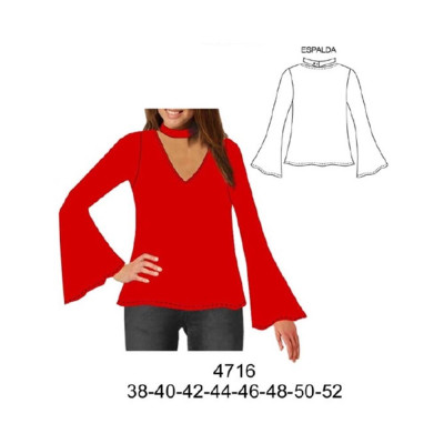 Molde de Blusa ruedo amplio con amarra en cuello | 4716