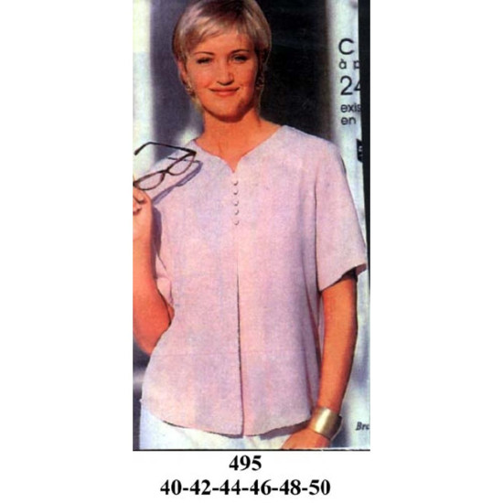Molde de Blusa de cuello v con escote en v y pata de botones, y manga corta | 495