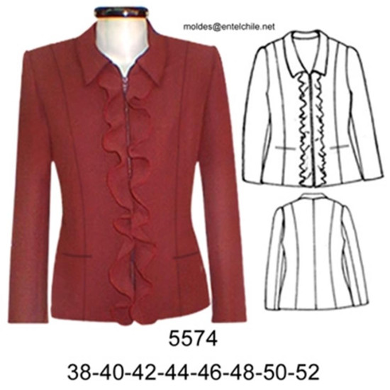 Molde de Blazer con cierre y fruncido corte sobre busto largo 64 cm; | 5574 Molde de Blazer con cierre y fruncido corte sobre busto largo 64 cm; | 5574