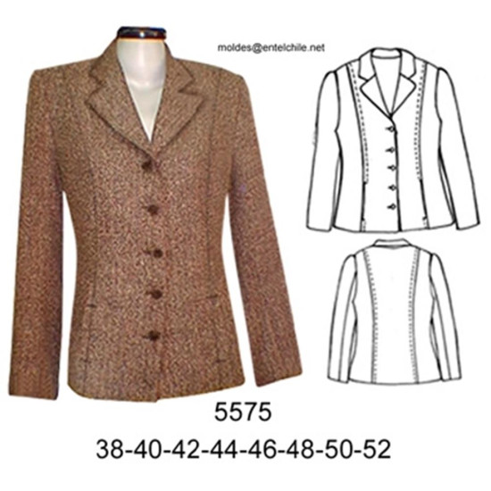 Molde de Blazer con corte sobre busto pespuntes a 1 cm de ancho (largo 64 cm); | 5575 Molde de Blazer con corte sobre busto pespuntes a 1 cm de ancho (largo 64 cm); | 5575