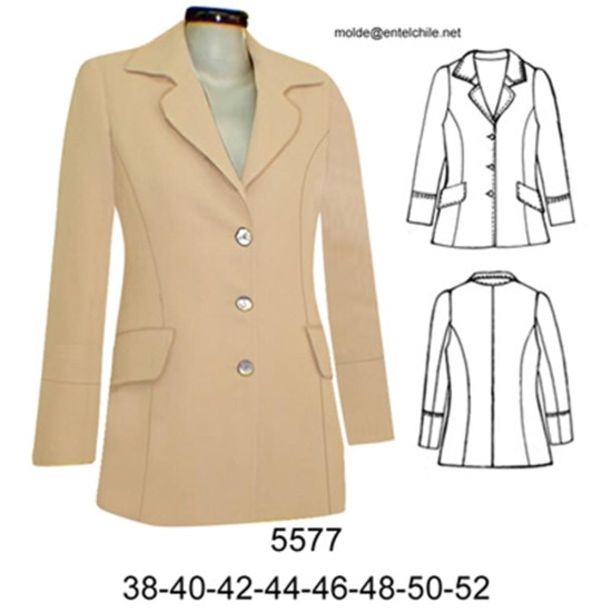 Molde de Blazer solapa retro corte princesa; | 5577 Molde de Blazer solapa retro corte princesa; | 5577