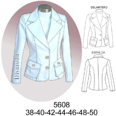 Molde de Blazer con canesú y corte sobre busto, entallado, largo 58 cms | 5608 Molde de Blazer con canesú y corte sobre busto, entallado, largo 58 cms | 5608