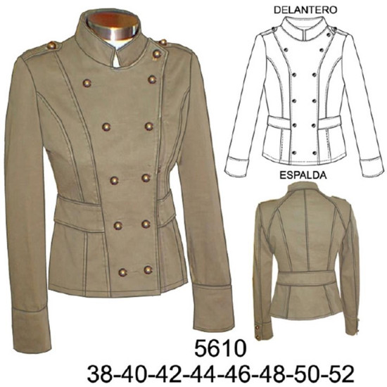 Molde de Chaqueta cruzada estilo militar, manga sastre | 5610