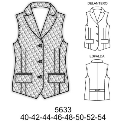 Molde de Chaleco sin mangas con solapa largo 59 cms | 5633