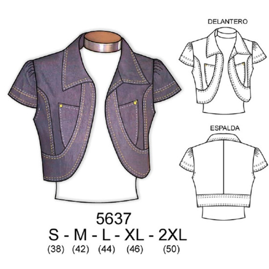 Molde de Bolero jeans manga pestaña | 5637