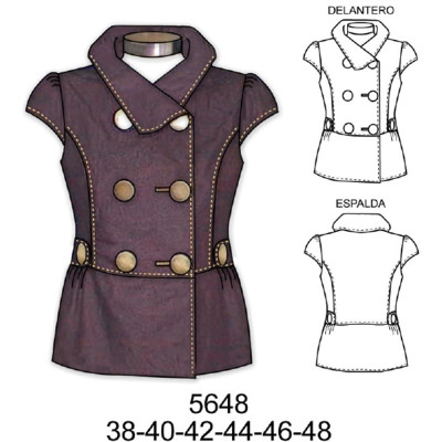 Molde de Chaqueta cruzada manga pestaña corte en cintura | 5648 Molde de Chaqueta cruzada manga pestaña corte en cintura | 5648