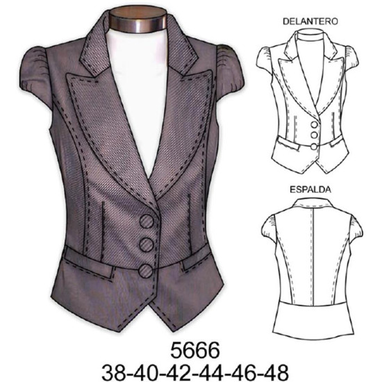 Molde de Blazer manga pestaña corte en cintura | 5666 Molde de Blazer manga pestaña corte en cintura | 5666