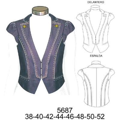 Molde de Chaqueta manga pestaña corte princesa con solapa | 5687 Molde de Chaqueta manga pestaña corte princesa con solapa | 5687