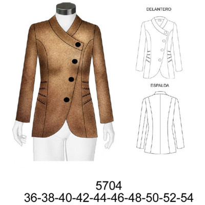 Molde de Blazer con cruce diagonal corte princesa | 5704 Molde de Blazer con cruce diagonal corte princesa | 5704