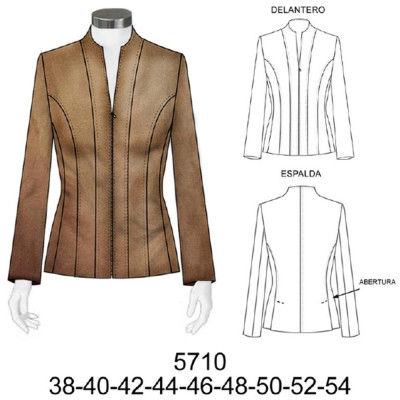 Molde de Blazer con cierre y cuello mao integrado, aberturas en costado | 5710 Molde de Blazer con cierre y cuello mao integrado, aberturas en costado | 5710