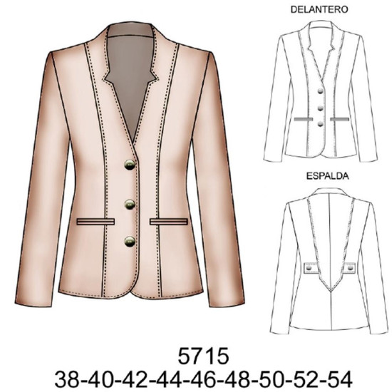 Molde de Blazer cuello integrado corte princesa | 5715 Molde de Blazer cuello integrado corte princesa | 5715