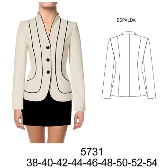 Molde de Blazer corte sobre busto, con bolsillo con vivos en cortes | 5731 Molde de Blazer corte sobre busto, con bolsillo con vivos en cortes | 5731