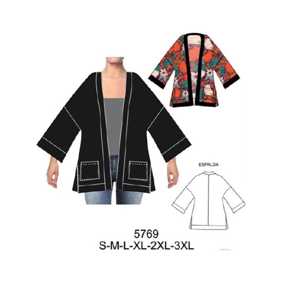 Molde de Abrigo manga caída ancha, corte kimono oversize | 5769