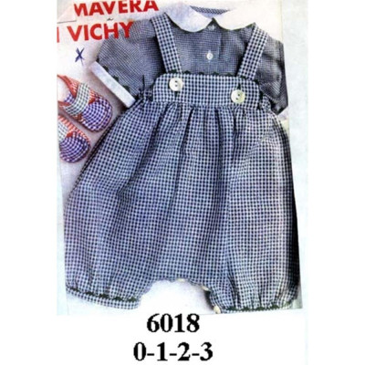 Molde de Conjunto de camiseta con cuello peter pan y manga corta con puño, y pantalón corto con tirantes, pretina elasticada y basta elasticada | 6018 Molde de Conjunto de camiseta con cuello peter pan y manga corta con puño, y pantalón corto con tirantes, pretina elasticada y basta elasticada | 6018