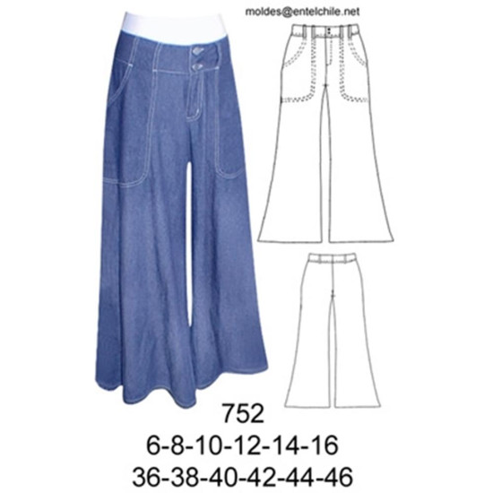 Molde de Pantalón a la cadera, basta campana | 752 Molde de Pantalón a la cadera, basta campana | 752