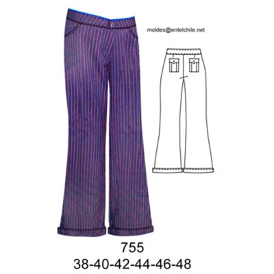 Molde de Pantalón a la cadera pretina ancha con bastilla | 755