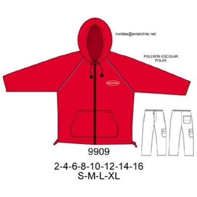 Molde de Sudadera raglan con cierre y gorro aplicación vivo en sisa; | 9909 Molde de Sudadera raglan con cierre y gorro aplicación vivo en sisa; | 9909