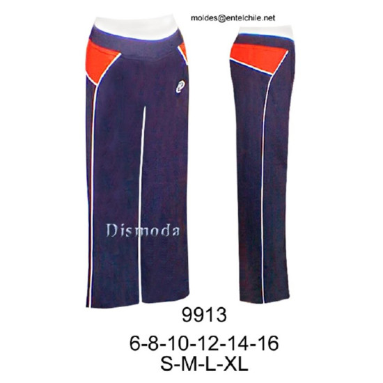 Molde de Pantalón deportivo dama a la cadera con cortes y vivos; | 9913