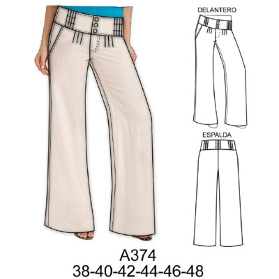 Molde de Pantalón pierna y pretina ancha con bolsillo | A374
