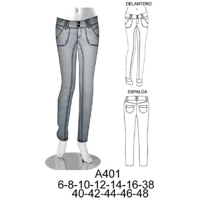 Molde de Jeans pitillo niña con bolsillo delantero pretina 6 | A401