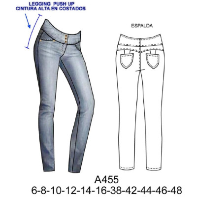 Molde de Leggings cintura en costado, push up | A455 Molde de Leggings cintura en costado, push up | A455
