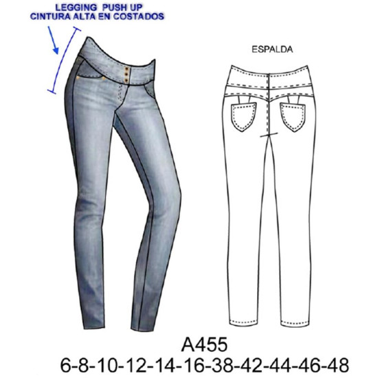 Molde de Leggings cintura en costado, push up | A455 Molde de Leggings cintura en costado, push up | A455