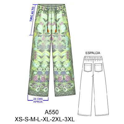 Molde de Pantalón con elástico en la cintura y bolsillo argentino, pierna recta, basta 24 cms. | A550 Molde de Pantalón con elástico en la cintura y bolsillo argentino, pierna recta, basta 24 cms. | A550