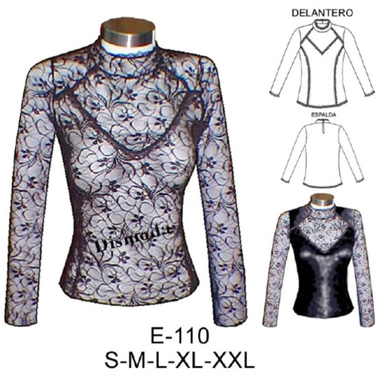 Molde de Camiseta cuello mao con cortes y blonda | E110 Molde de Camiseta cuello mao con cortes y blonda | E110