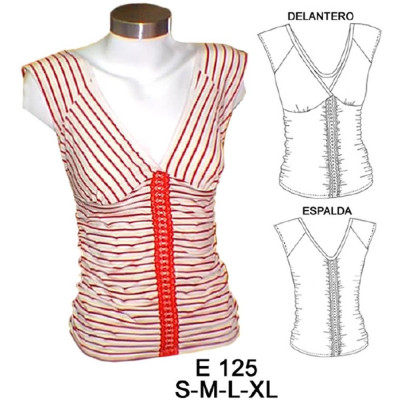 Molde de Camiseta con corte bajo busto, fruncido lateral | E125 Molde de Camiseta con corte bajo busto, fruncido lateral | E125