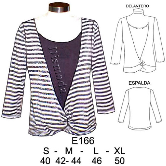Molde de Camiseta dama anudada en delantero corte recto | E166
