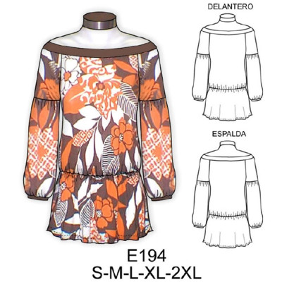 Molde de Camiseta hippie con faldón | E194 Molde de Camiseta hippie con faldón | E194