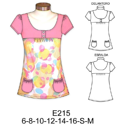 Molde de Camiseta larga evase manga globo | E215 Molde de Camiseta larga evase manga globo | E215