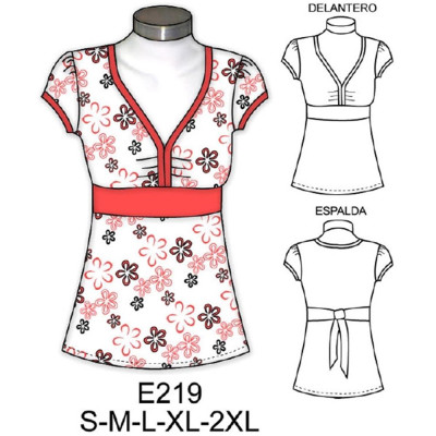 Molde de Camiseta corte bajo busto manga princesa | E219 Molde de Camiseta corte bajo busto manga princesa | E219