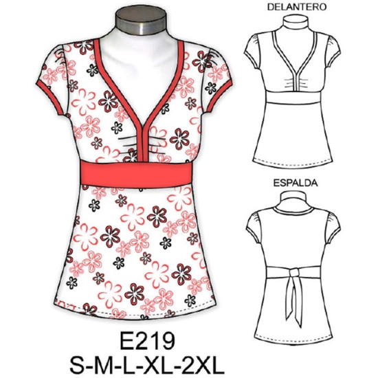 Molde de Camiseta corte bajo busto manga princesa | E219 Molde de Camiseta corte bajo busto manga princesa | E219