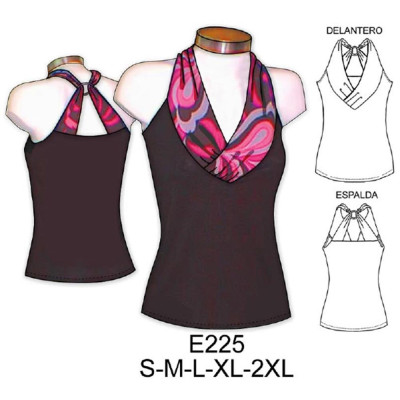 Molde de Camiseta con amarra en espalda y cuello cruzado | E225 Molde de Camiseta con amarra en espalda y cuello cruzado | E225