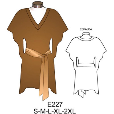 Molde de Camiseta tipo tapado escote en v con amarra y entalle en cintura | E227 Molde de Camiseta tipo tapado escote en v con amarra y entalle en cintura | E227