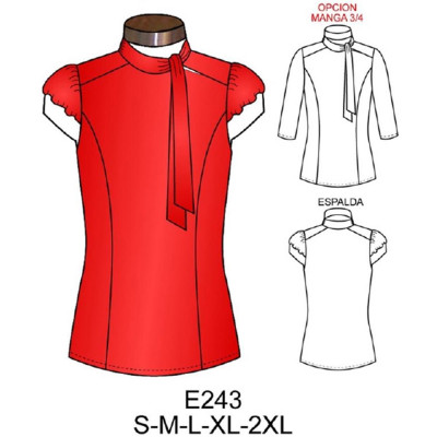 Molde de Camiseta con cuello con amarra, | E243 Molde de Camiseta con cuello con amarra, | E243