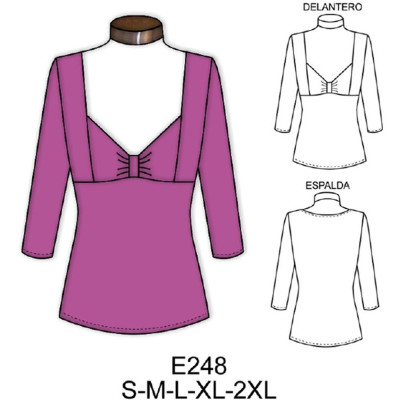 Molde de Camiseta corte bajo busto escote tipo corazón | E248 Molde de Camiseta corte bajo busto escote tipo corazón | E248