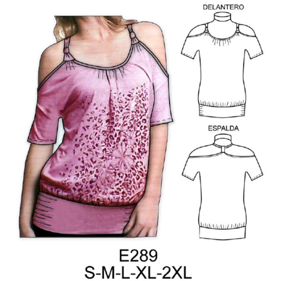 Molde de Camiseta sin hombro con tirantes | E289 Molde de Camiseta sin hombro con tirantes | E289