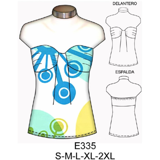 Molde de Camiseta strapless, corte bajo busto | E335 Molde de Camiseta strapless, corte bajo busto | E335