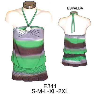 Molde de Camiseta con amarra al cuello con pretina pespunteada con hilo elasticado | E341 Molde de Camiseta con amarra al cuello con pretina pespunteada con hilo elasticado | E341