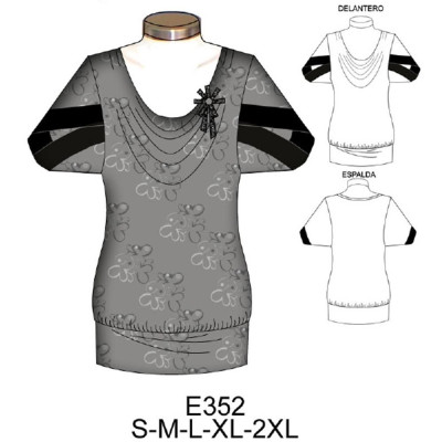Molde de Camiseta drapeada, manga con puño tipo kimono | E352 Molde de Camiseta drapeada, manga con puño tipo kimono | E352